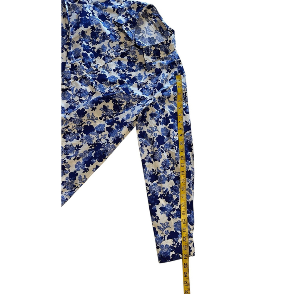 Woman Within Floral Button Shirt Size M 14 / 16 Lovely Blue & White Long Sleeves - Picture 12 of 12